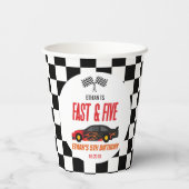 Snelle & Vijf Rode Vlam Race Auto 5e Verjaardagsfe Papieren Bekers (Achterkant)