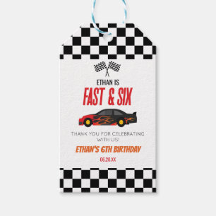 Snelle & Zes Rode Vlam Race Auto 6e Verjaardagsfee Cadeaulabel