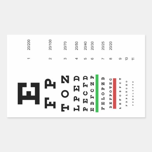 Snellen Eye Chart Sticker (Voorkant)