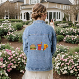 Snelvoedsel Trio: Burger, Frisdrank, Pizzapunt in Denim Jacket