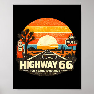 Snelweg 66 100 jaar 1926-2026 klassieke auto liefh poster