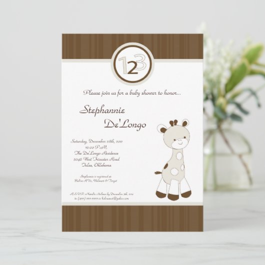 Snicker Doodle Giraffe Baby shower Invitation Kaart (Staand voorkant)