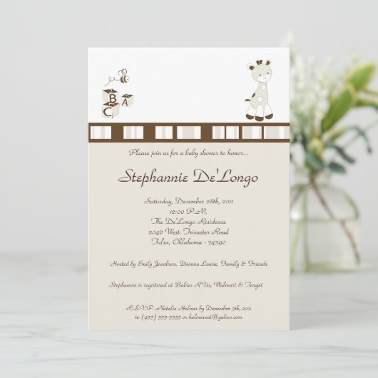 Snicker Doodle Giraffe Baby shower Invitation Kaart (Staand voorkant)