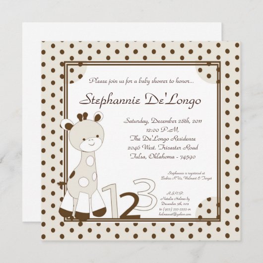 Snicker Doodle Giraffe Baby shower Invitation Kaart (Voorkant / Achterkant)