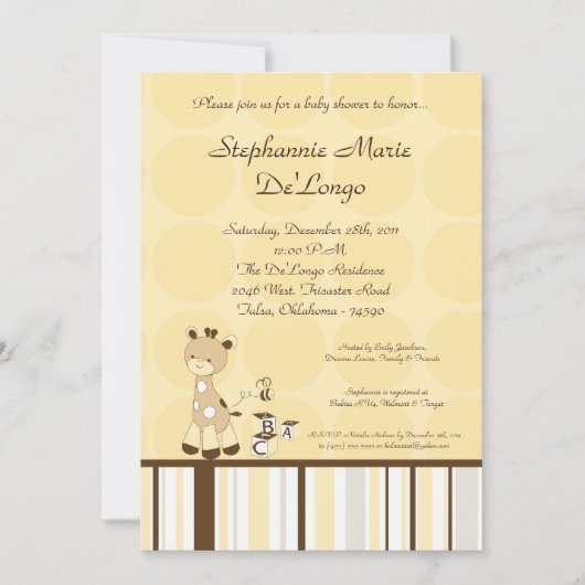 Snicker Doodle Giraffe Baby shower Invitation Kaart (Voorkant)