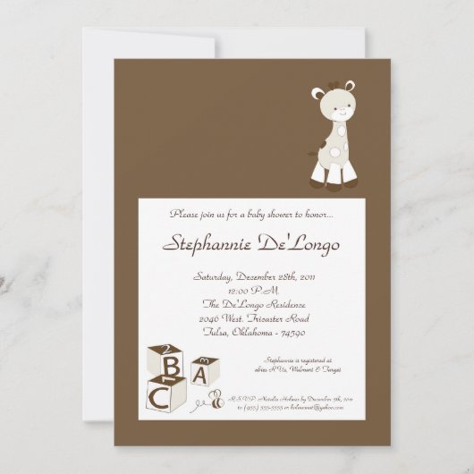 Snicker Doodle Giraffe Baby shower Uitnodiging (Voorkant)