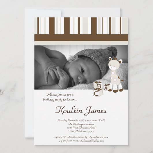 Snicker Doodle Giraffe Grey Invitation Anniversair (Devant)