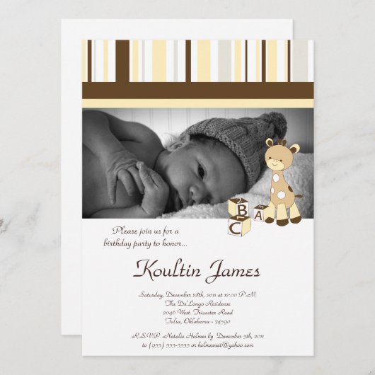 Snicker Doodle Giraffe Jaune Invitation Anniversai (Devant / Derrière)