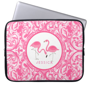 Snijhaar van roze lamingos met roze riemen laptop sleeve