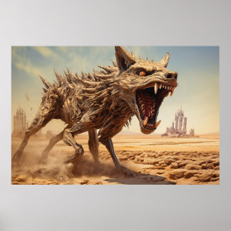Snikkende coyote op een desolate landschap poster