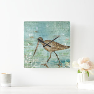 Snipe Shorebird Beach House Home Decor Art Vierkante Klok