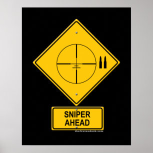 Sniper Ahead Warning Sign (Crosshaar) Poster
