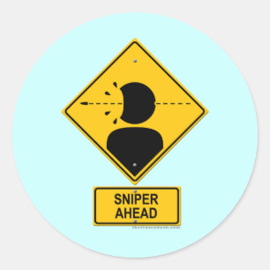 Sniper Ahead Warning Sign (Head Shot) Ronde Sticker