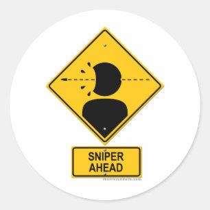 Sniper Ahead Warning Sign (Head Shot) Ronde Sticker
