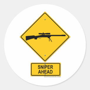Sniper Ahead Warning Sign Ronde Sticker