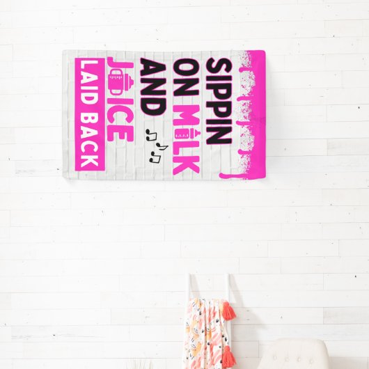 Snippen op melk en sap Roze Hip Hop Spandoek (Insitu)