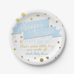 Snips & Snails Jongens Blauwe & Gouden Baby Shower Papieren Bordje