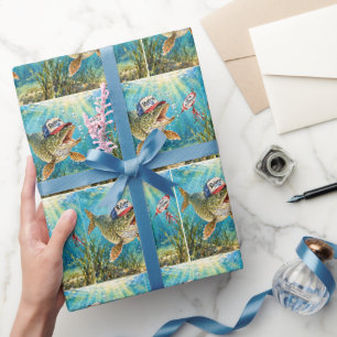 Snoek met een pensioenmuts cadeaupapier