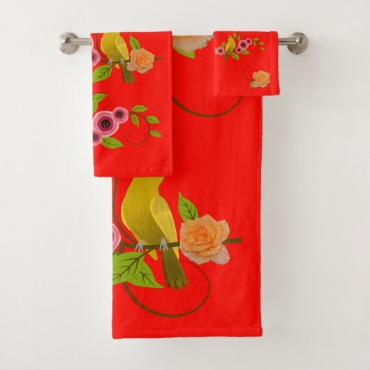 Snoep Apple - Bird & Yellow Rose Bad Handdoek (Insitu)