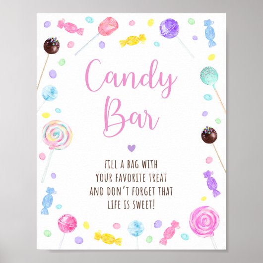 Snoep Bar Lollipop Sweet Shop Birthday Sign Poster (Voorkant)