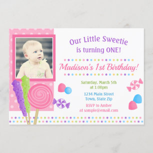 Snoep Birthday Invitation Candyland 1st Birthday Kaart
