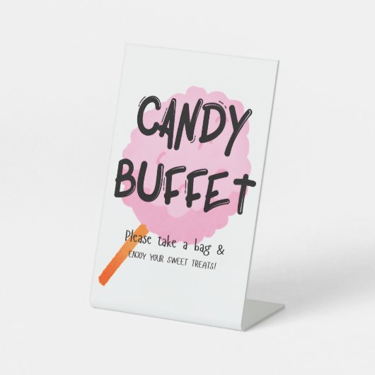 Snoep Buffet Teken Schattige Cotton Snoep Party Reclamebord Met Voetstuk (Voorkant)