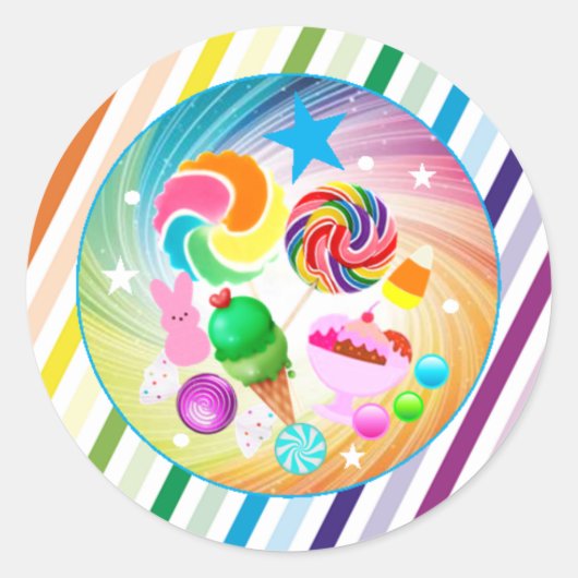 Snoep, chocolade, eten, donuts, regenbooggedeelte ronde sticker (Voorkant)