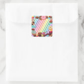 Snoep, chocolade, eten, donuts, regenbooggedeelte vierkante sticker (Tas)