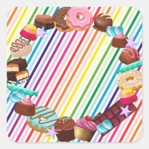 Snoep, chocolade, gouden ticket, regenboog   vierkante sticker