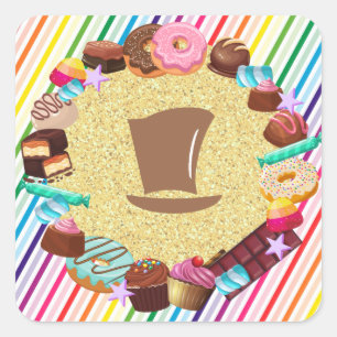 Snoep, chocolade, gouden ticket, regenboog vierkante sticker