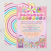 Snoep Counter Land Pink Birthday Uitnodiging (Voorkant / Achterkant)