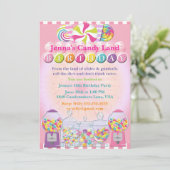 Snoep Counter Land Roze Verjaardagsuitnodiging Kaart (Staand voorkant)