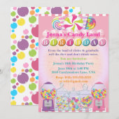 Snoep Counter Land Roze Verjaardagsuitnodiging Kaart (Voorkant / Achterkant)