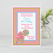 Snoep Cupcake Uitnodiging (Staand voorkant)