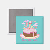 Snoep- en chocoladetaart voor verjaardagsfeest magneet (Voorkant / Achterkant)