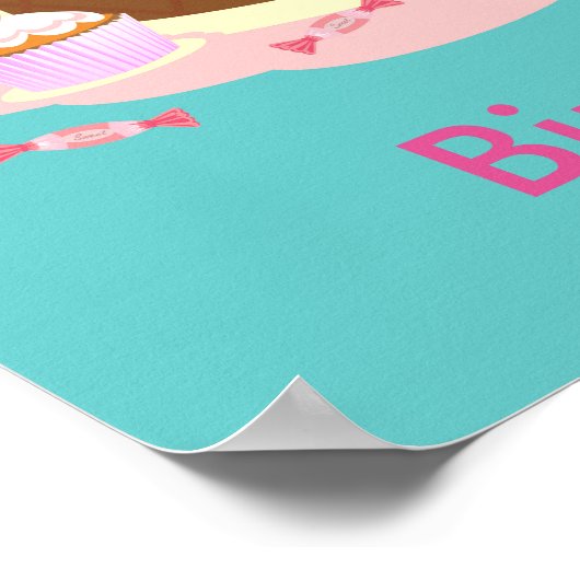 Snoep- en chocoladetaart voor verjaardagsfeest poster (Hoek)