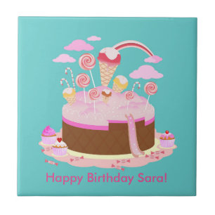 Snoep- en chocoladetaart voor verjaardagsfeest tegeltje