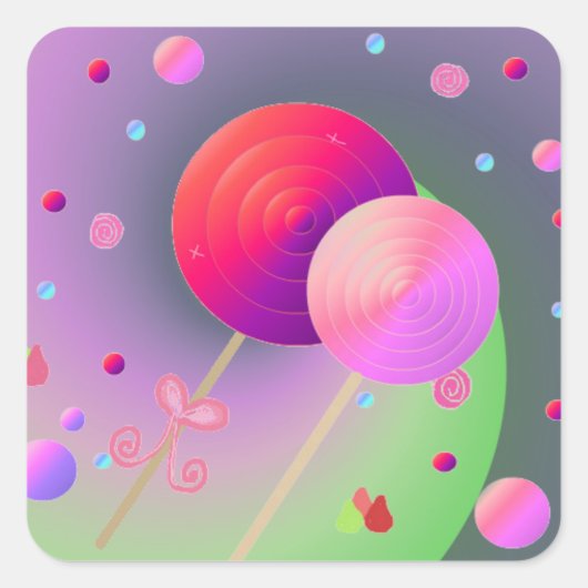 Snoep en Lollipops Vierkante Sticker (Voorkant)