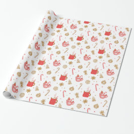Snoep en warme chocolademelk kerstinpakpapier cadeaupapier