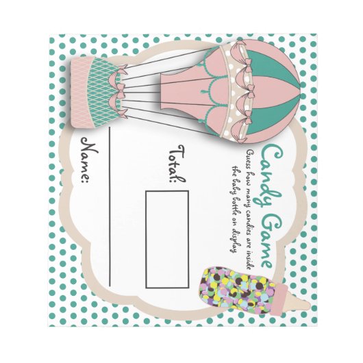 Snoep Fles Guessing Game, M&M, Hot Air Ballon Notitieblok (Voorkant)