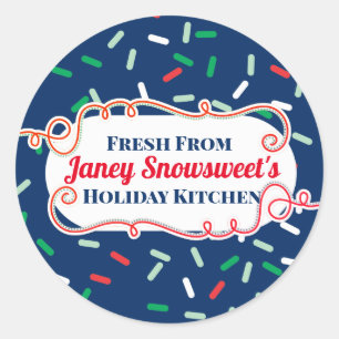 Snoep frosting sprenkelt kerstkoekje naar van ronde sticker