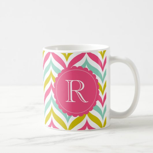 Snoep Gekleurde Chevron Waves Patroon Monogram Mok (Rechts)