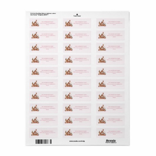 Snoep Gingerbread House Roze Verjaardag Etiket (Full Sheet)
