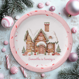 "Snoep Gingerbread House Roze Verjaardag Papieren Bordje