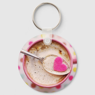 Snoep hart koffie cappuccino wit roze mok sleutelhanger