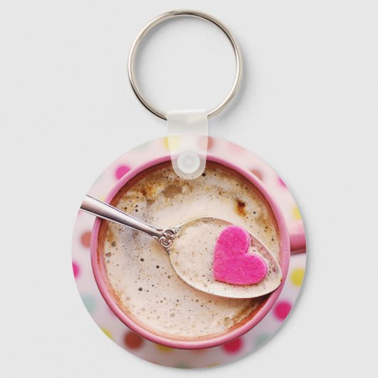Snoep hart koffie cappuccino wit roze mok sleutelhanger (Voorkant)