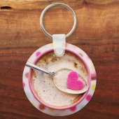 Snoep hart koffie cappuccino wit roze mok sleutelhanger (Voorkant)