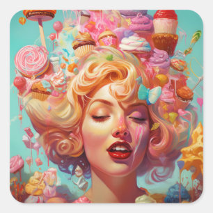 Snoep Ice Cream Girl Surreal Fantasy Art Vierkante Sticker