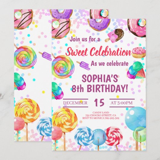 Snoep Land Girl Birthday Sweet Celebration Rainbow Kaart (Voorkant / Achterkant)