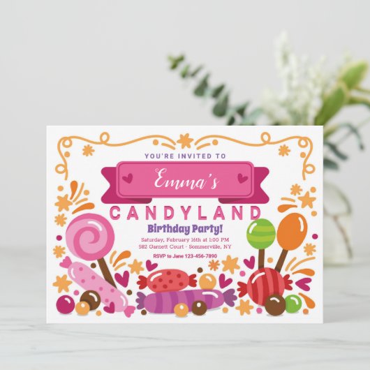 Snoep Land Verjaardagsfeestuitnodiging Kaart (Staand voorkant)